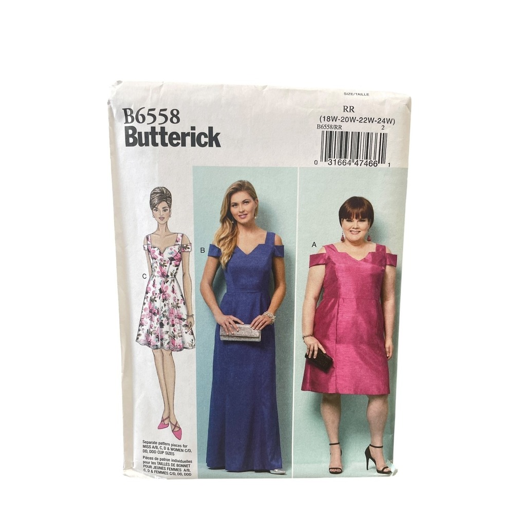 Butterick B6558 Dress Plus Size 18W-20W-22W-24W Modern Off-Shoulder